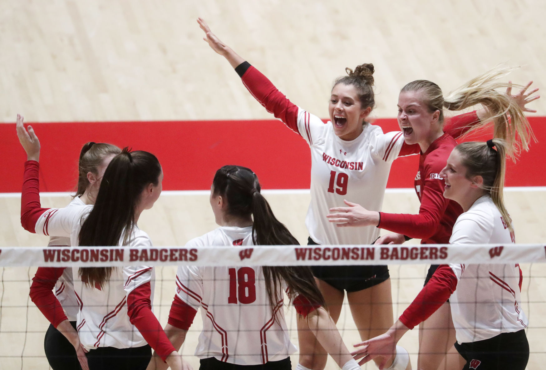 Wisconsin competes against Maryland in a women's volleyball match at the UW Field House